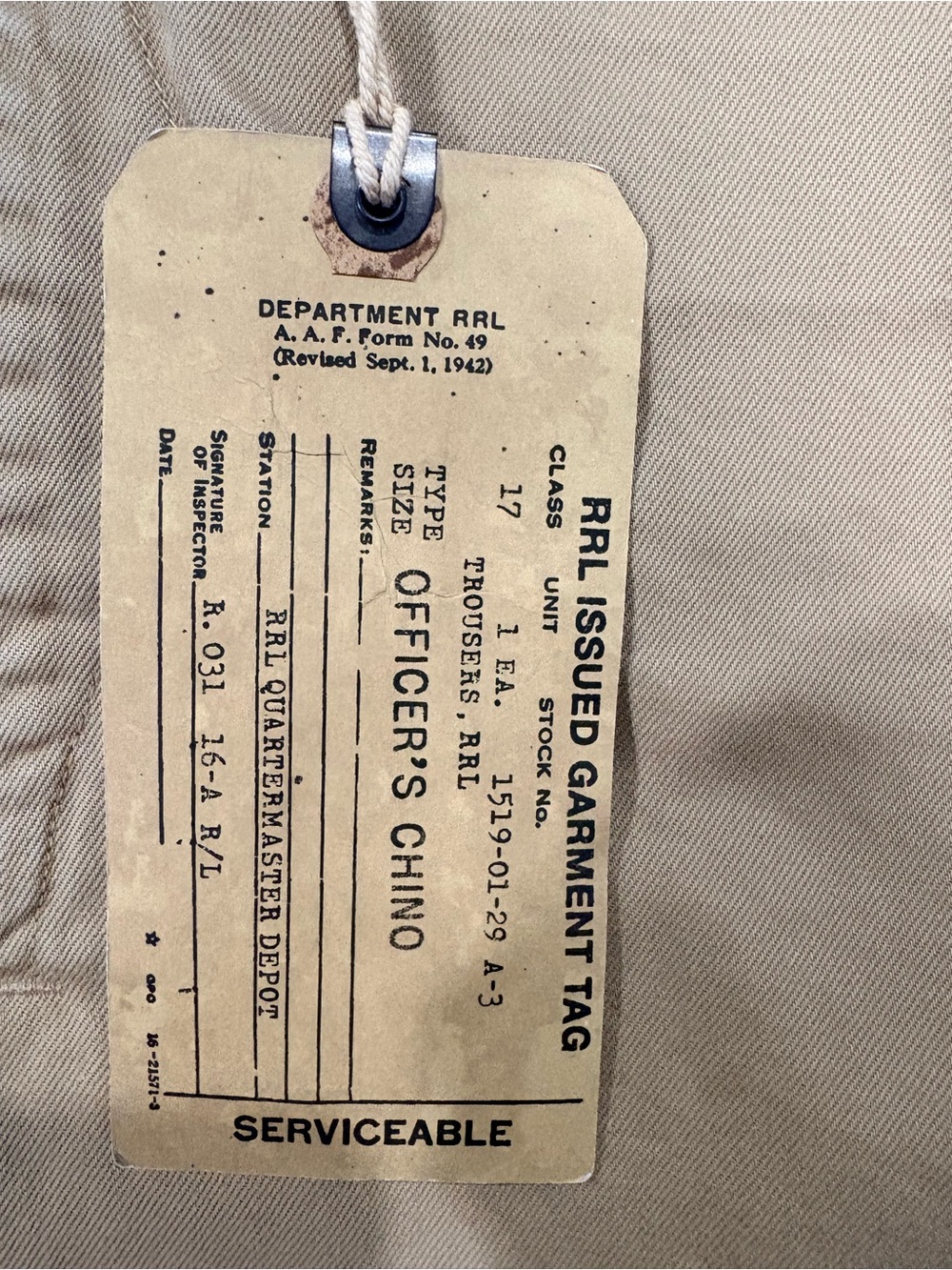 RRL Officer Chino - Khaki | size: 34x32 - Picture 9 of 16